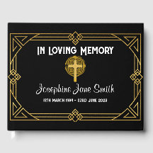 Anpassade Art Deco Funeral Memorial Guest Bok