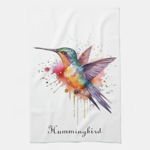 Anpassade av exotiskt färgat hummingbird kökshandduk