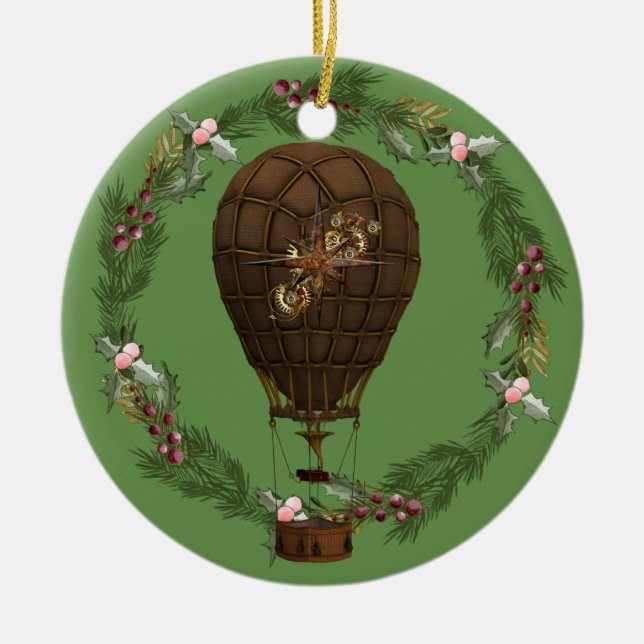 Anpassade av Steampunk Balloon & WAN Julgransprydnad Keramik (Framsidan)