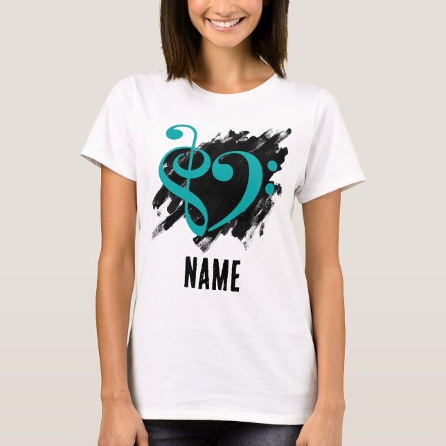 Anpassade av tremor och Bass Clef Heart Turcos T Shirt (Framsida)