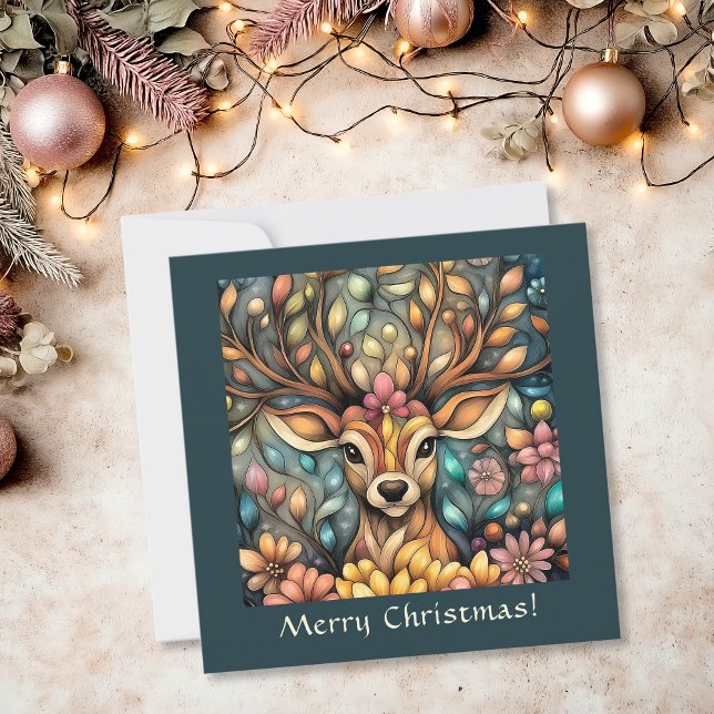 Anpassade av vetmisk renar julkort (Whimsical Reindeer Customizable Holiday Card)