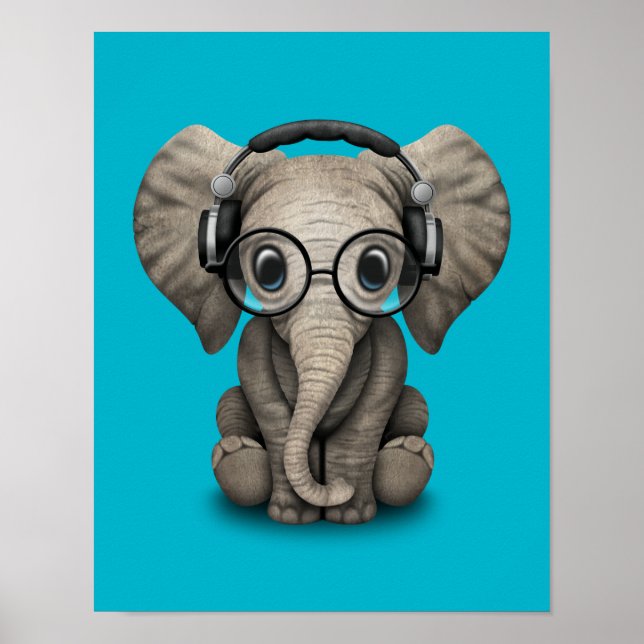 Anpassade Baby Elephant Dj med hörlurar Poster (Framsidan)