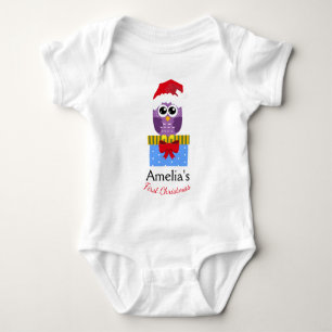 Anpassade Baby: Första jul Lila Uggla T Shirt