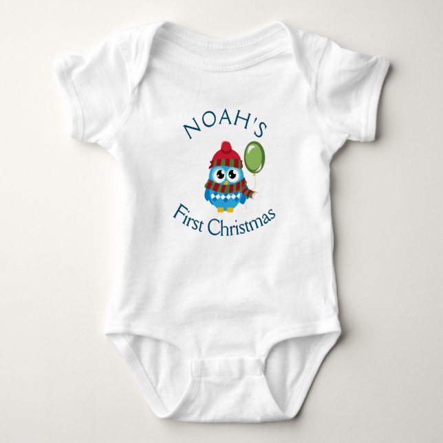 Anpassade Baby: Första jul Uggla Baby T Shirt (Framsida)