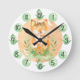 Anpassade Baby Fox Nursery Clock Medium Rund Klocka