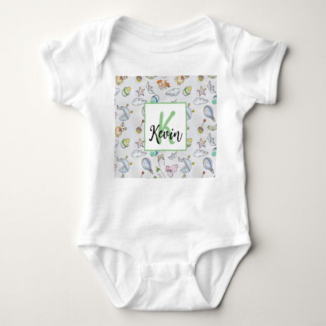 Anpassade Baby Monogrammed Bodykostydräkt T Shirt (Framsida)