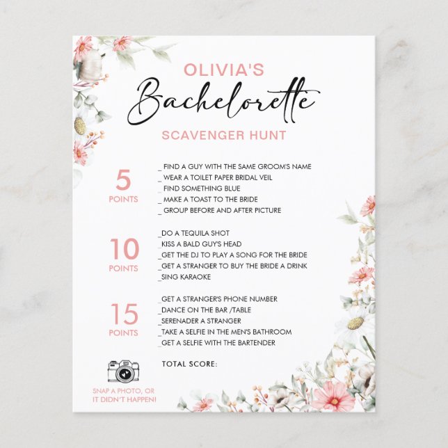 Anpassade Bachelorette Scavenger Wildblommor (Framsida)