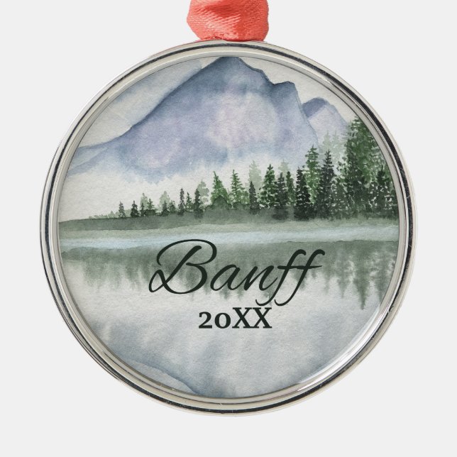 Anpassade Banff Berg Sjö Träd Julgransprydnad Metall (Framsidan)