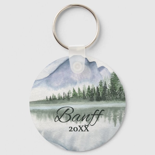 Anpassade Banff Berg Sjö Träd Nyckelring (Framsida)
