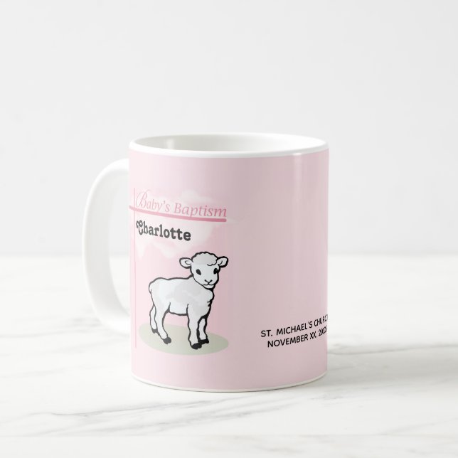 Anpassade, baptism, Rosa, flicka, lamm Kaffemugg (Framsida vänster)