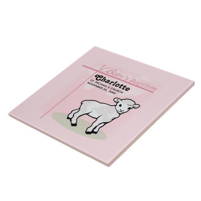 Anpassade, baptism, Rosa, flicka, lamm Kakelplatta (Sidan)