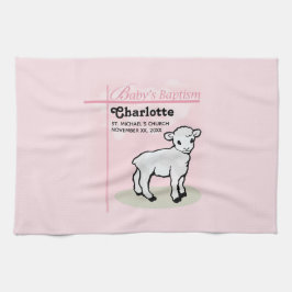 Anpassade, baptism, Rosa, flicka, lamm Kökshandduk