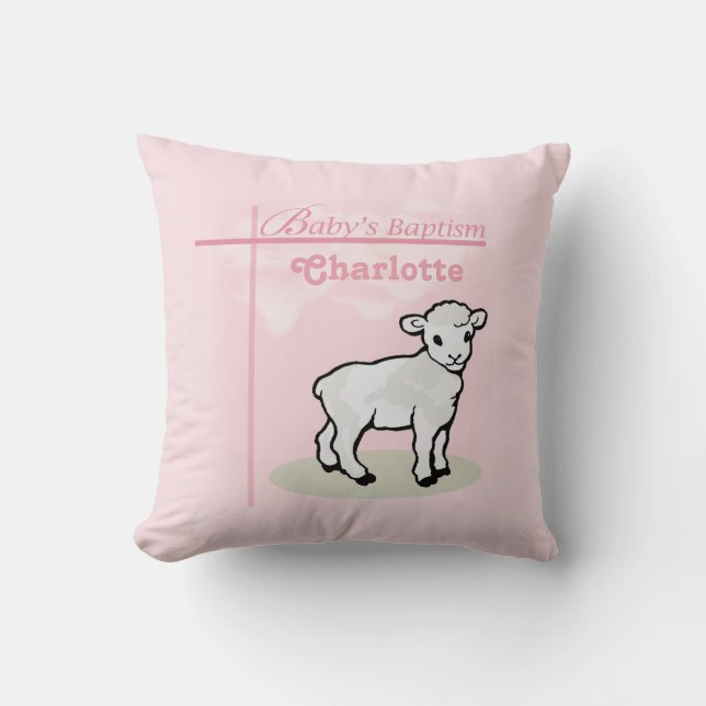 Anpassade, baptism, Rosa, flicka, lamm Kudde (Framsida)