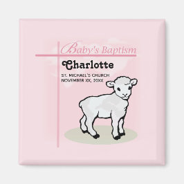 Anpassade, baptism, Rosa, flicka, lamm Magnet