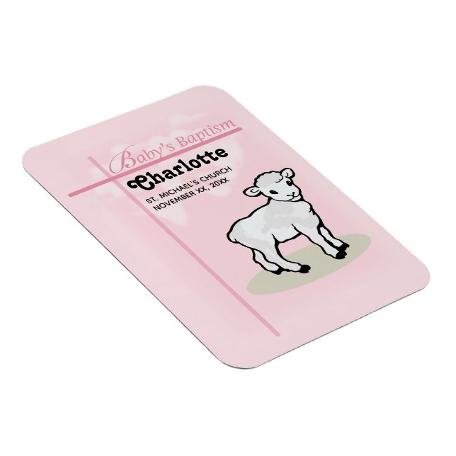 Anpassade, baptism, Rosa, flicka, lamm Magnet (Högersidan)