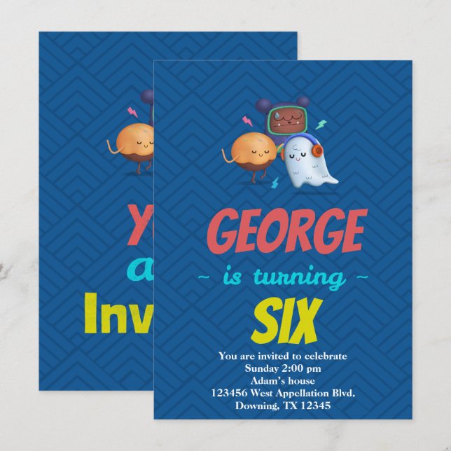 Anpassade Barn Spöken Monster Tecknad Inbjudan (Fram/baksida)