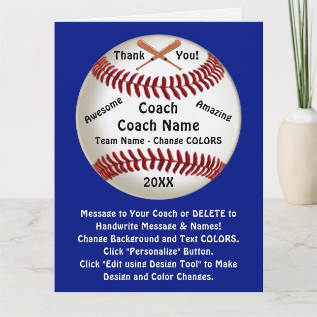 Anpassade, Baseball Coach, tack. Kort (Framsida)