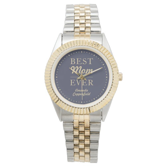 Anpassade Bästa Mamma någonsin blå Guld Silver Armbandsur (Framsida)