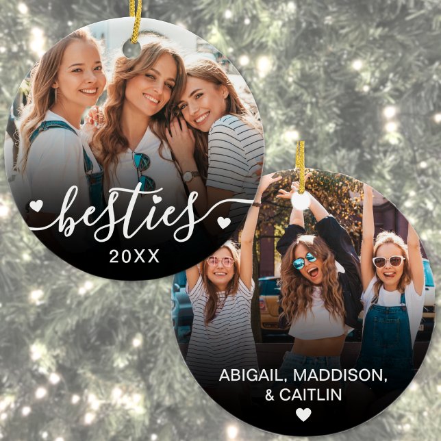 Anpassade bästa vänner Två Foto Julgransprydnad Keramik (Custom Best Friends 2 Photo Keepsake Ceramic Ornament)
