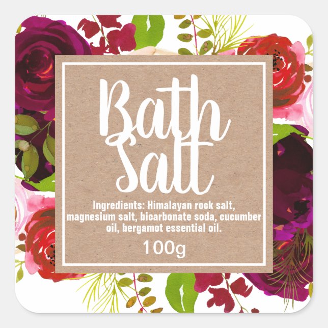 Anpassade Bath Salt Label Fyrkantigt Klistermärke (Framsida)