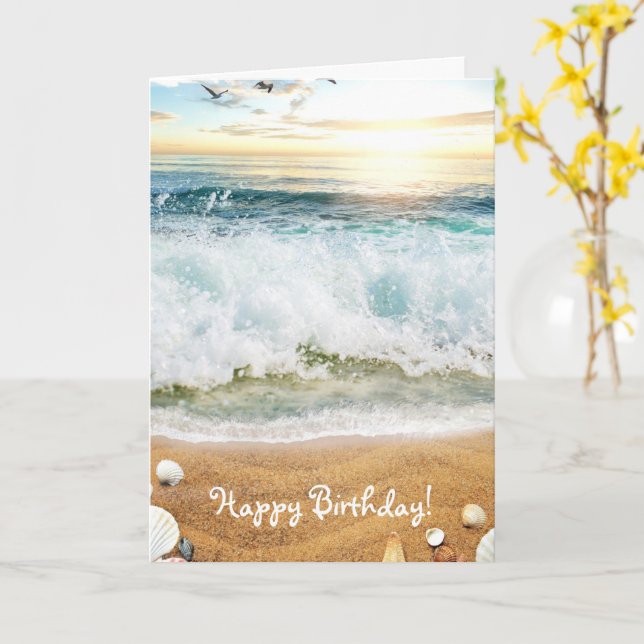 ANPASSADE BEACH DAY BIRTHDAY CARD KORT (Gul blomma)