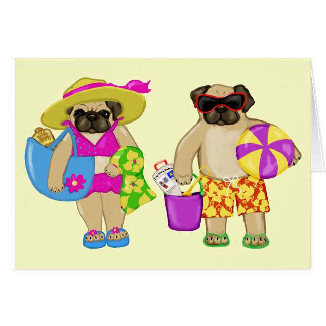 Anpassade Beach Pug Cards OBS Kort (Framsidan Horizontal)