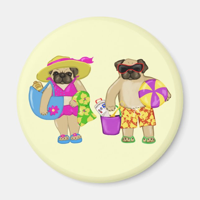 Anpassade Beach Pug Magnet (Framsidan)