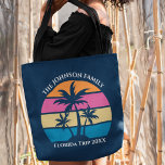 Anpassade Beach Resa Cute Blue Handflatan Träd Tygkasse<br><div class="desc">Den här söta,  tropiska solnedgången i handflatan träd är en perfekt för en sommarstrand i resa med dina kollegievänner eller en roligt marschsemester i frakt med familjen. Anpassa en uppsättning anpassade säckar för din grupp att åka till kusten eller en familjeåterförening för öar i Florida eller Hawaii.</div>