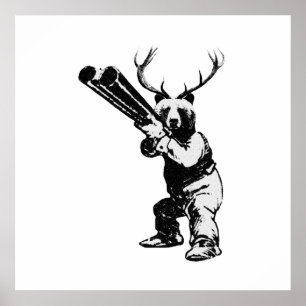 Anpassade Bear Hunter Man Cave Poster