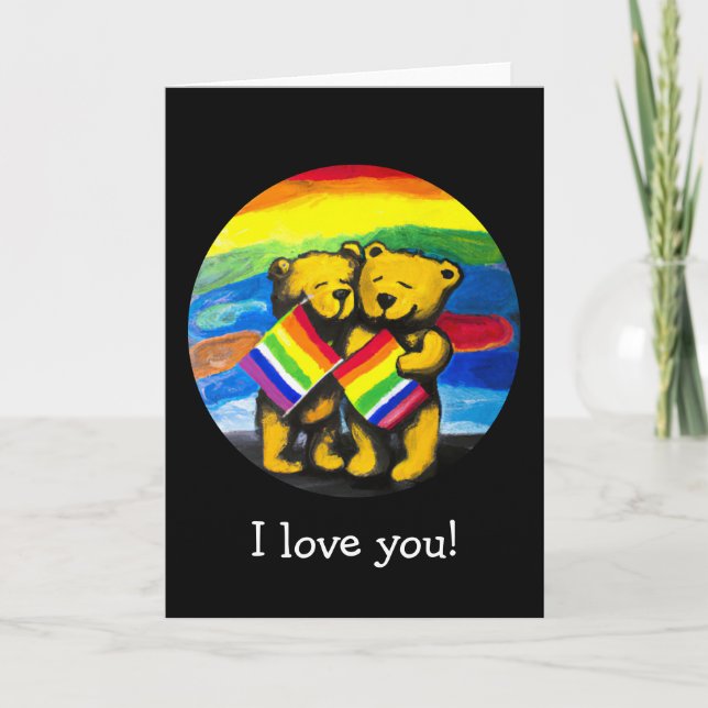 Anpassade Bears Kärlek par HBT Rainbow Flagga Kort (Framsida)