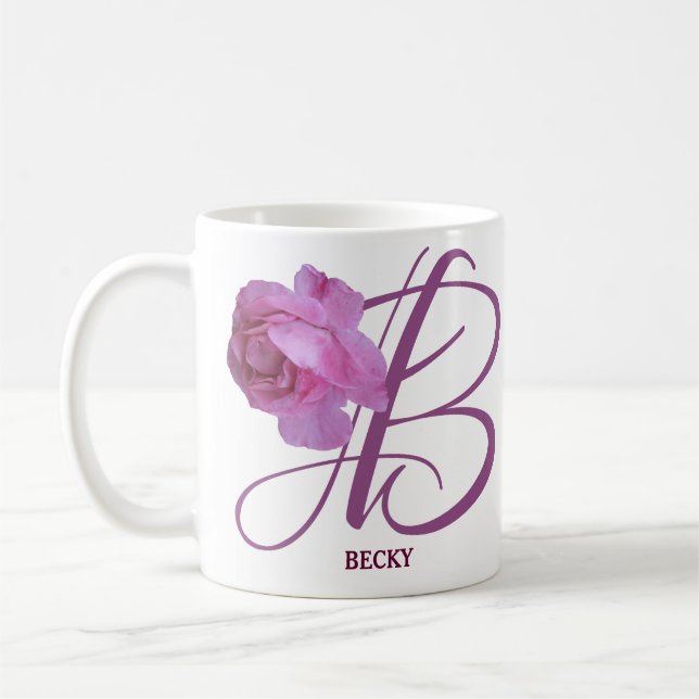Anpassade Becky namn rosa ros blommor boho Kaffemugg (Vänster)