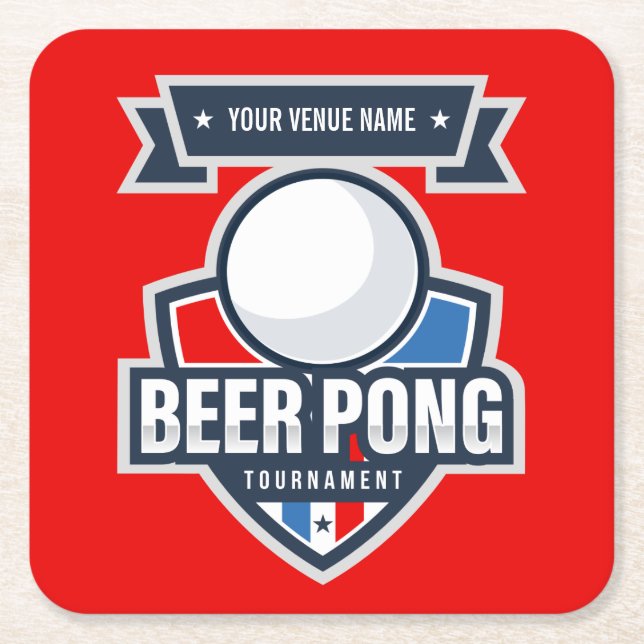 Anpassade Beer Pong-Logotyp Underlägg Papper Kvadrat (Framsidan)