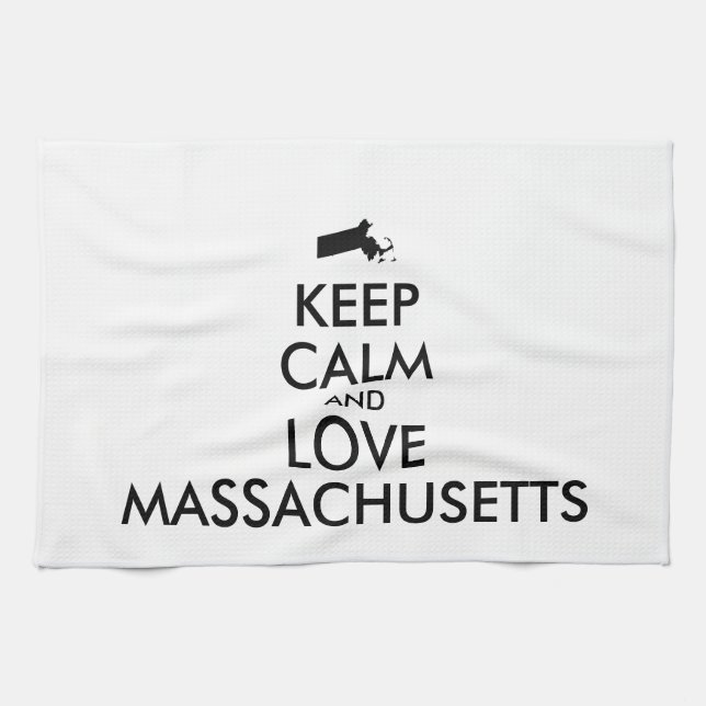 Anpassade BEHÅLLA LUGN och KÄRLEK MASSACHUSETTS Kökshandduk (Horisontell)