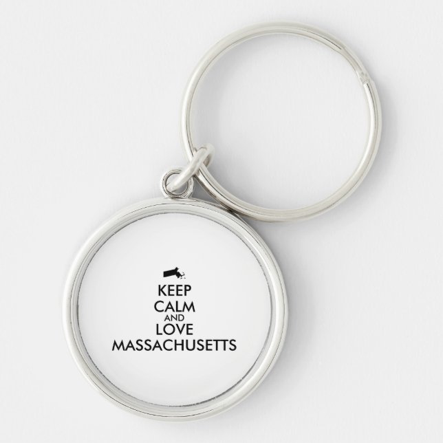 Anpassade BEHÅLLA LUGN och KÄRLEK MASSACHUSETTS Rund Silverfärgad Nyckelring (Framsidan)