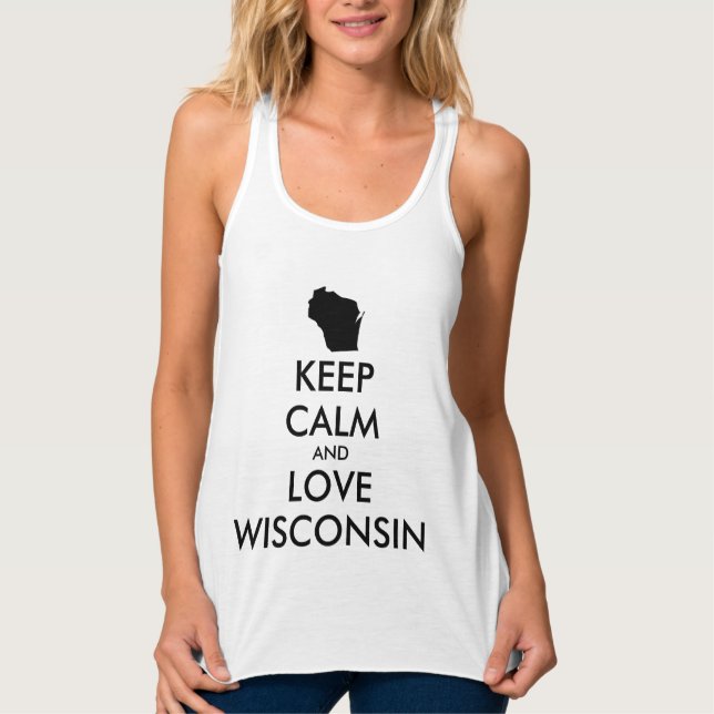 Anpassade BEHÅLLA LUGN och KÄRLEK WISCONSIN Linne Med Racerback (Framsida)