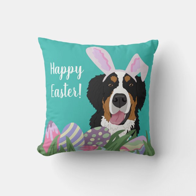 Anpassade Bernese Mountain Hund Påsk Kudde (Framsida)