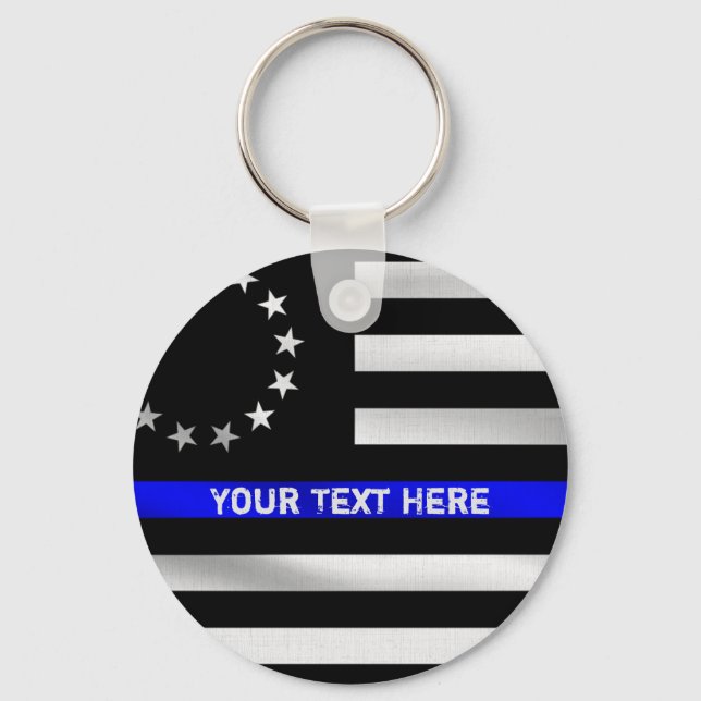 Anpassade Betsy Ross USA Thin Blue Line Nyckelring (Framsida)
