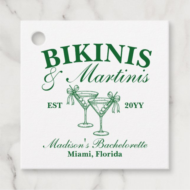 Anpassade bikinier och martinis möhippa gåvor etiketter (Framsida)