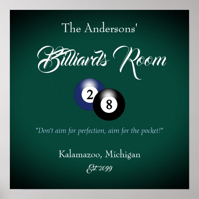 Anpassade Billiards Bassäng Bord Room Pub Poster (Framsidan)
