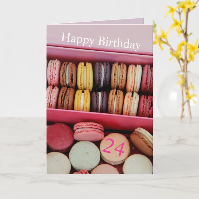 Anpassade Birthday Fransk macaron Kort (Gul blomma)