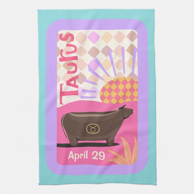 Anpassade Birthday Taurus Zodiac Tea Towel Kökshandduk (Vertikal)