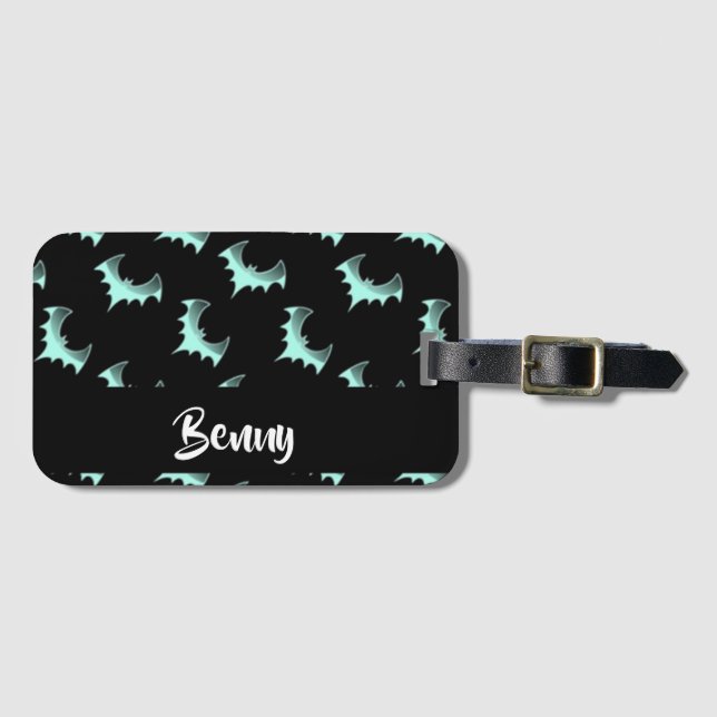 Anpassade blå fladdermöss för namn bagagebricka (Framsida horisontal)