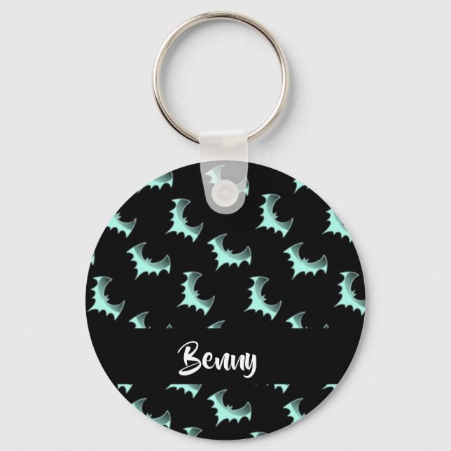 Anpassade blå fladdermöss för namn nyckelring (Framsida)