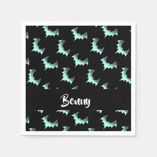 Anpassade blå fladdermöss för namn pappersservett (Framsidan)