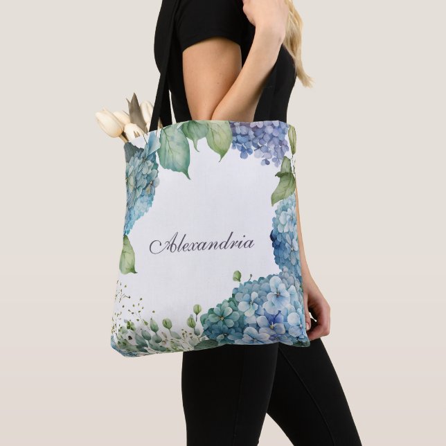 Anpassade blå hortensior  tygkasse (Närbild)