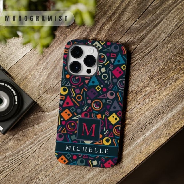 Anpassade Blåblå Rosa Lila Geometric (Customizable Navy Blue Pink Purple Geometric Case-Mate iPhone Case)