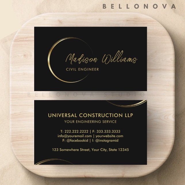 Anpassade Black and Guld Professionell Business Visitkort (Customizable Black and Gold Professional Business Business Card)