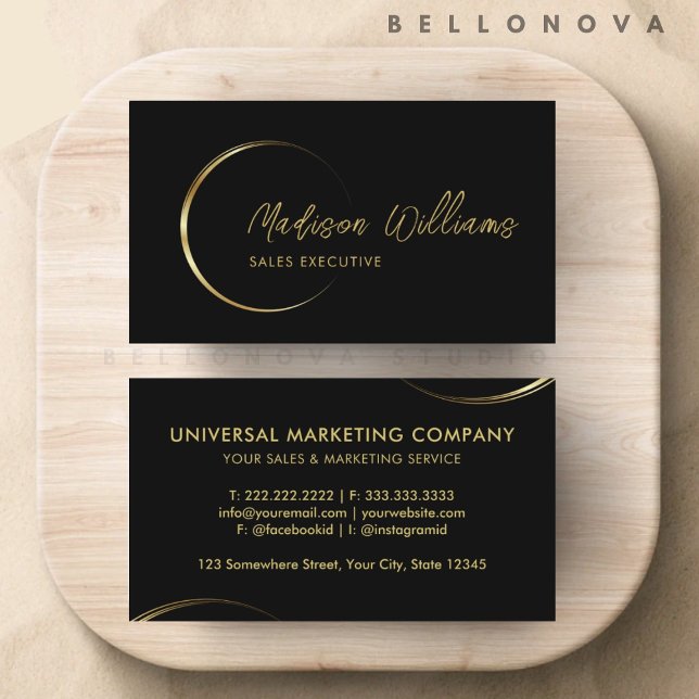 Anpassade Black and Guld Professionell Business Visitkort (Customizable Black and Gold Professional Business Business Card)