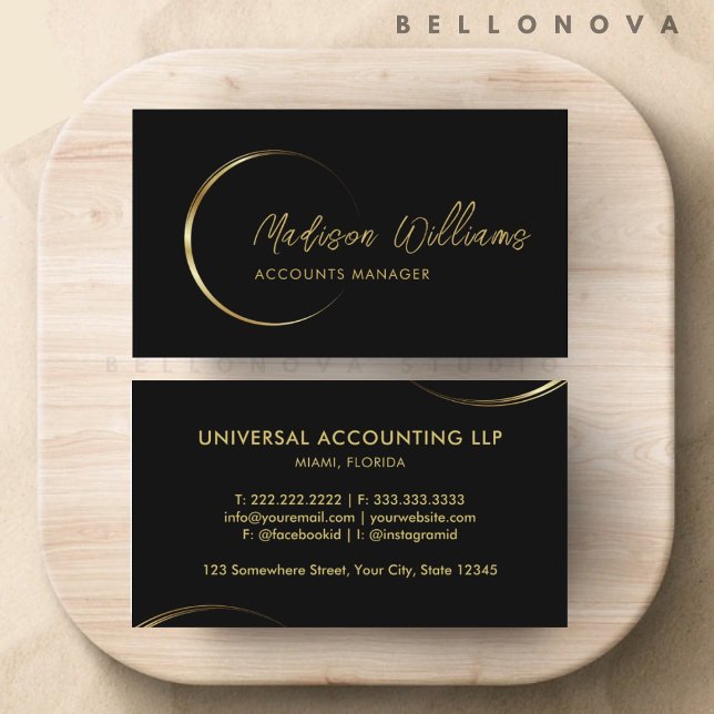 Anpassade Black and Guld Professionell Business Visitkort (Customizable Black and Gold Professional Business Business Card)