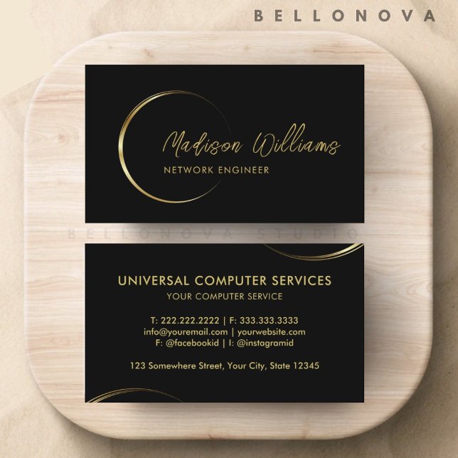 Anpassade Black and Guld Professionell Business Visitkort (Customizable Black and Gold Professional Business Business Card)